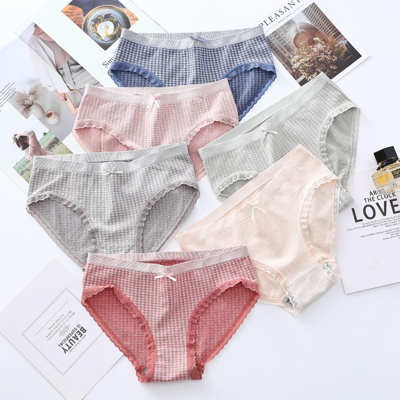 [Ready Stock] seamless plaid underwear women cotton graphene underwear ...