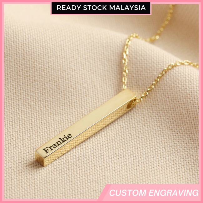 Personalized Engrave 3D Bar Necklace Rantai Nama Custom Name Necklace