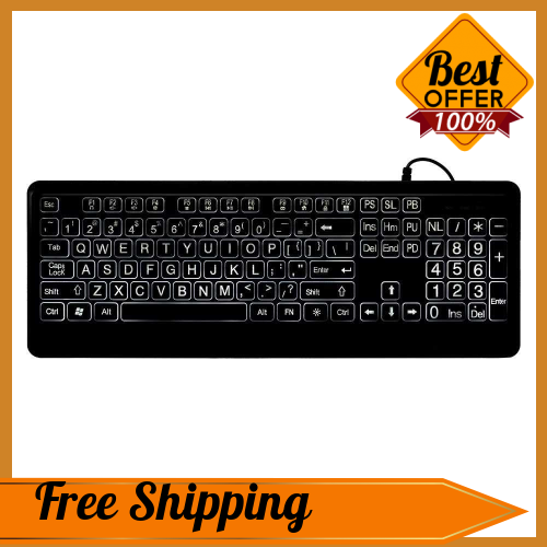 Wired Large Print Keyboard White Bold Jumbo Letters Silent Backlit