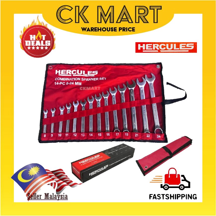 HERCULES 14PCS 824MM COMBINATION SPANNER SET CRV HEAVY DUTY SPANNER