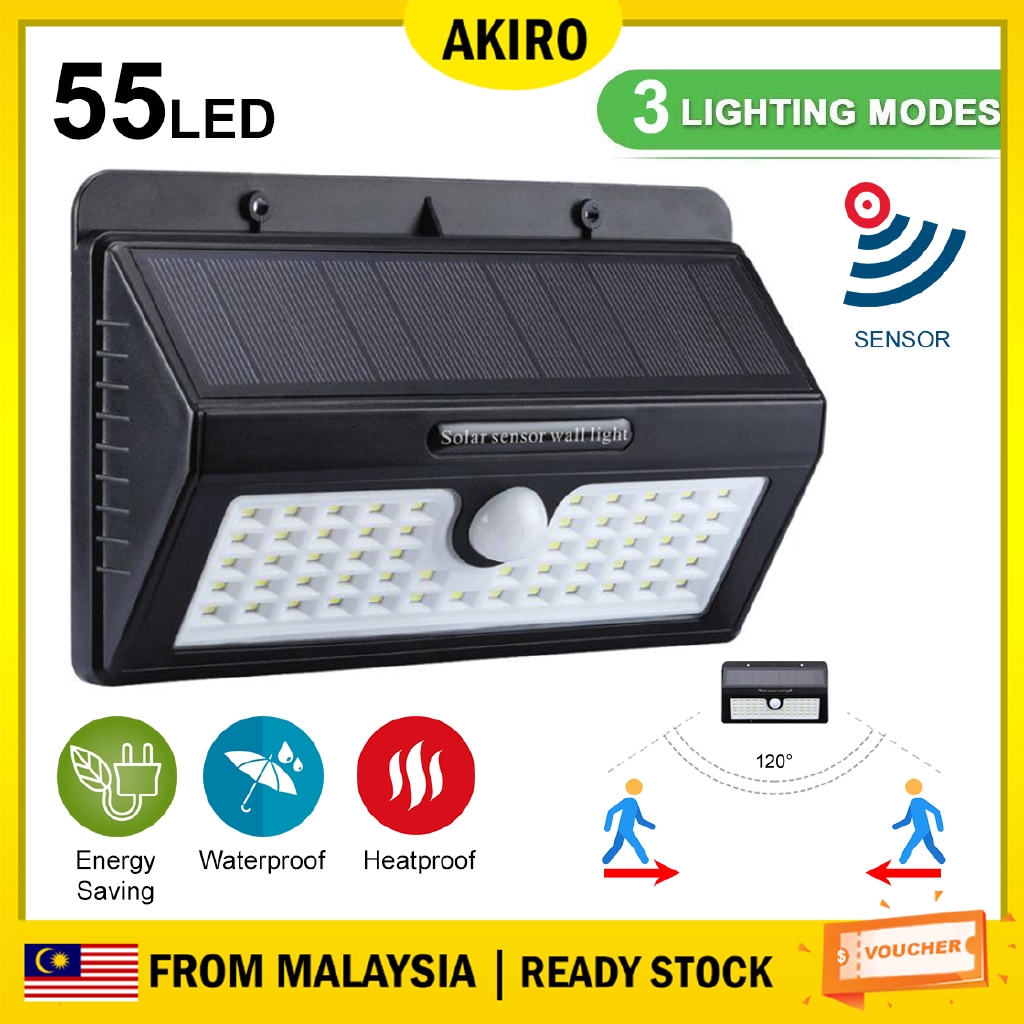 AKIRO [ CLEAR STOCK ] 55 LED Outdoor Garden Security Solar Powered ...