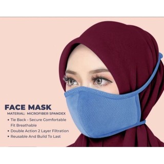 FACE MASK WASHABLE FABRIC MUSLIMAH TIE BACK TALI IKAT BELAKANG WITH FREE GIFT