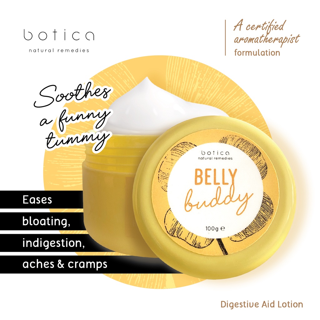 botica – BELLY BUDDY funny tummy lotion 100g (relief for indigestion, bloating, gas, cramps, aches)