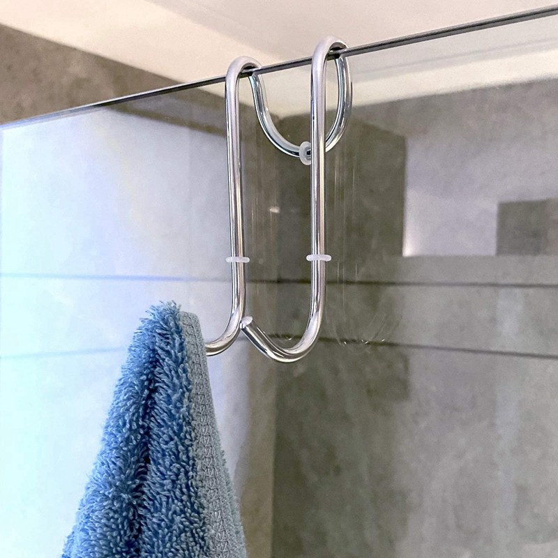 7.16-Inch Over Door Hooks for Bathroom Frameless Glass Shower Door Extended Shower Door Hooks 2 Pack Black Towel Hooks Shower Door Hanger for Hanging Towel Robe 