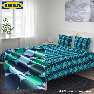 New Ikea Krokuslilja Quilt Cover Pillowcases Set Blue Green