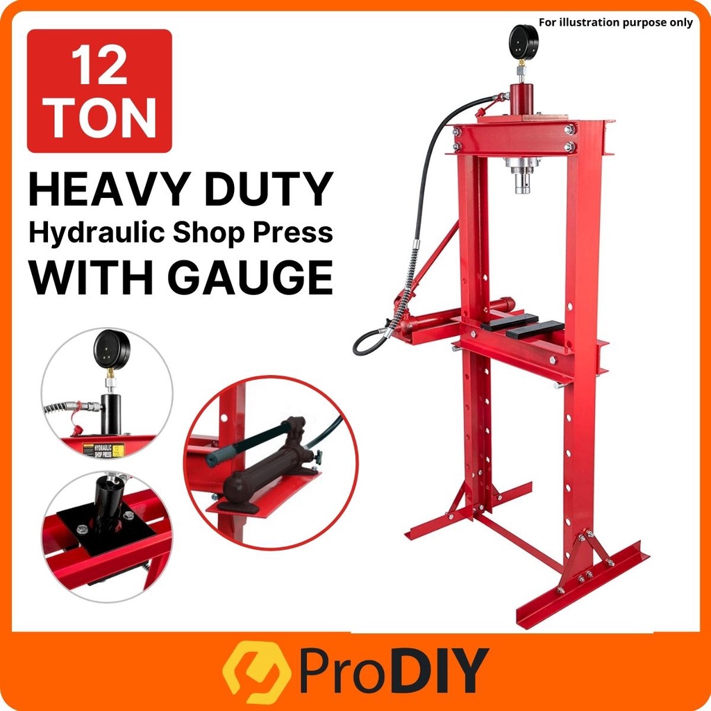 12 TON TAN Heavy Duty Hydraulic Shop Press Machine With Gauge Meter Car Bearing Disassembly Workshop