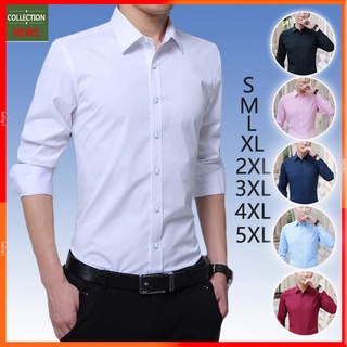 🔥[M-5XL]👔Men's Shirt Formal Slim Fit Long Sleeve Business Casual Plain kemeja putih lelaki baju Men Shirt Tops Plus Size