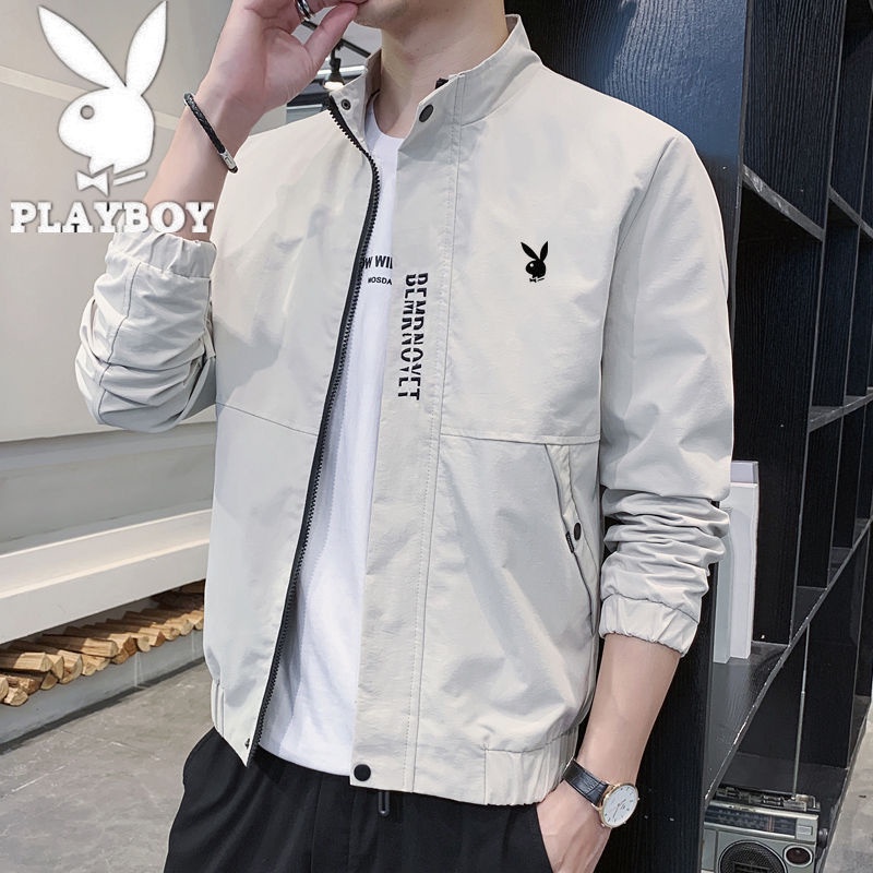 Playboy collar jacket male leisure trend of cultiv花花公子立领夹克男休闲潮流修身男士外套宽松百搭潮-往事如茶 3.5