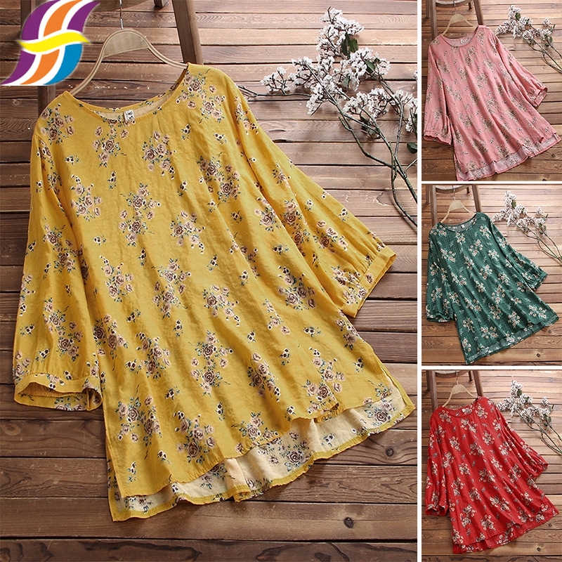 Hot Women Shirt Blouse Cotton Print Baju Wanita Kemeja Hot Women Shirt Blouse Cotton Print Baju Wanita Kemeja