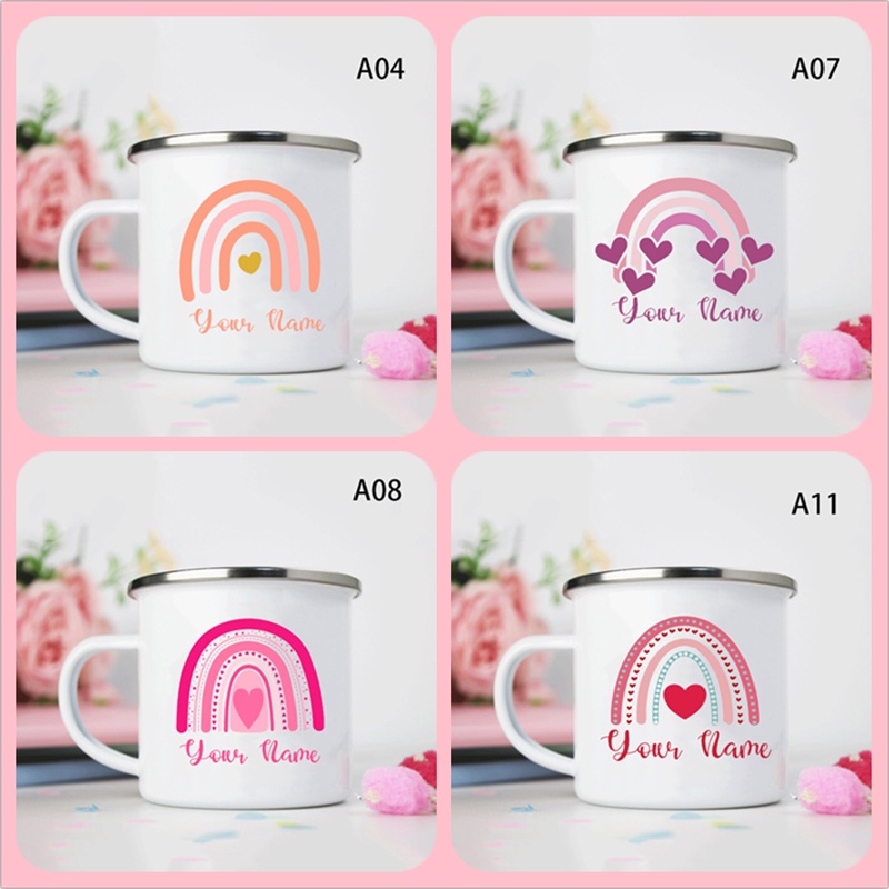 Custom Name Rainbow Enamel Mugs Personalize Coffee Mug with Handle Milk Wine Beer Drink Juice Cup Best Gifts