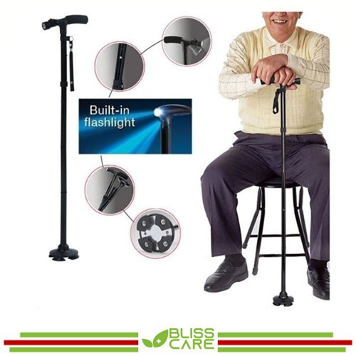 LED 4 section Walking Stick Foldable Adjust Height Tongkat Cane Pivot Trusty Crutch Cane Magic Tongkat Lipat Bantu Jalan