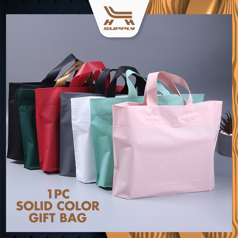 LH [1 PCS] Solid Frosted Color Tote Bag Handle Plastic Bag Plastik Bag ...