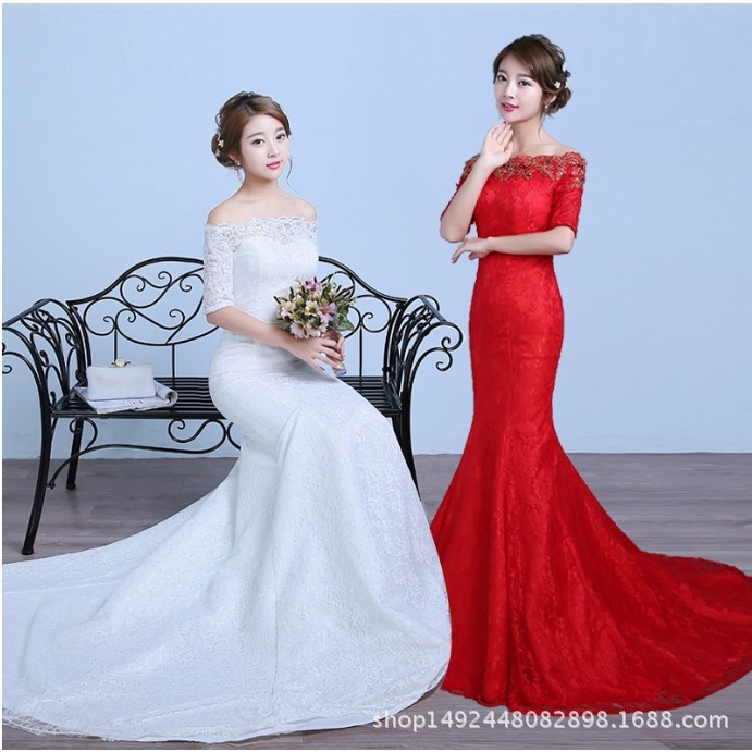 red and white mermaid wedding dresses