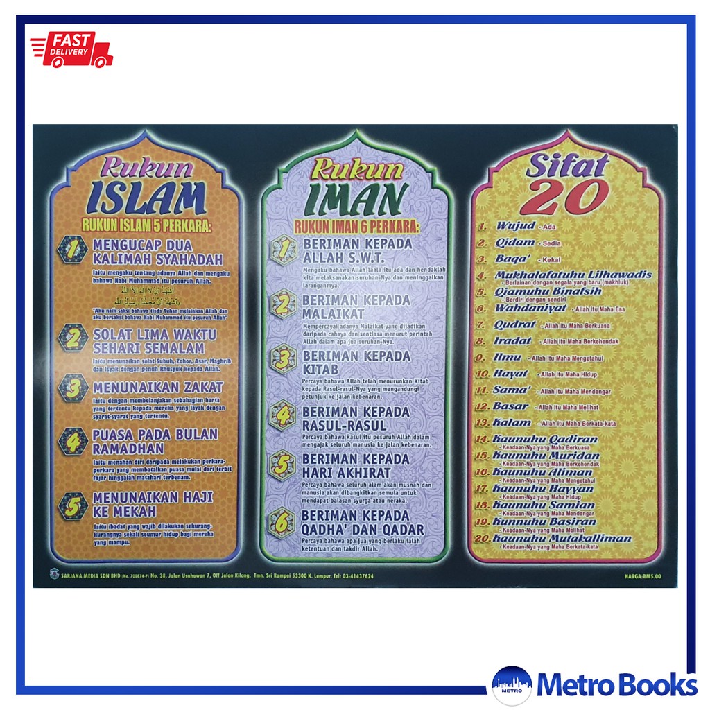 Poster Rukun Islam Rukun Iman Dan Sifat 20 Poster Card Paper Sarjana Media Shopee Malaysia