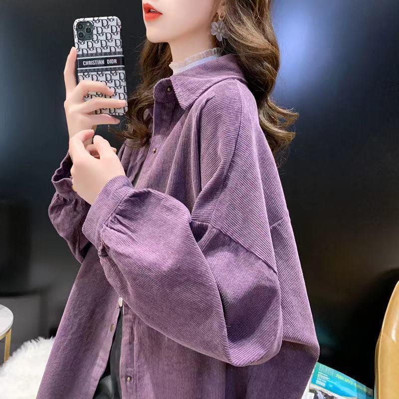 Corduroy autumn 2021 long-sleeved loose mid-length shirt jacket