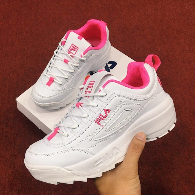 fila white pink shoes