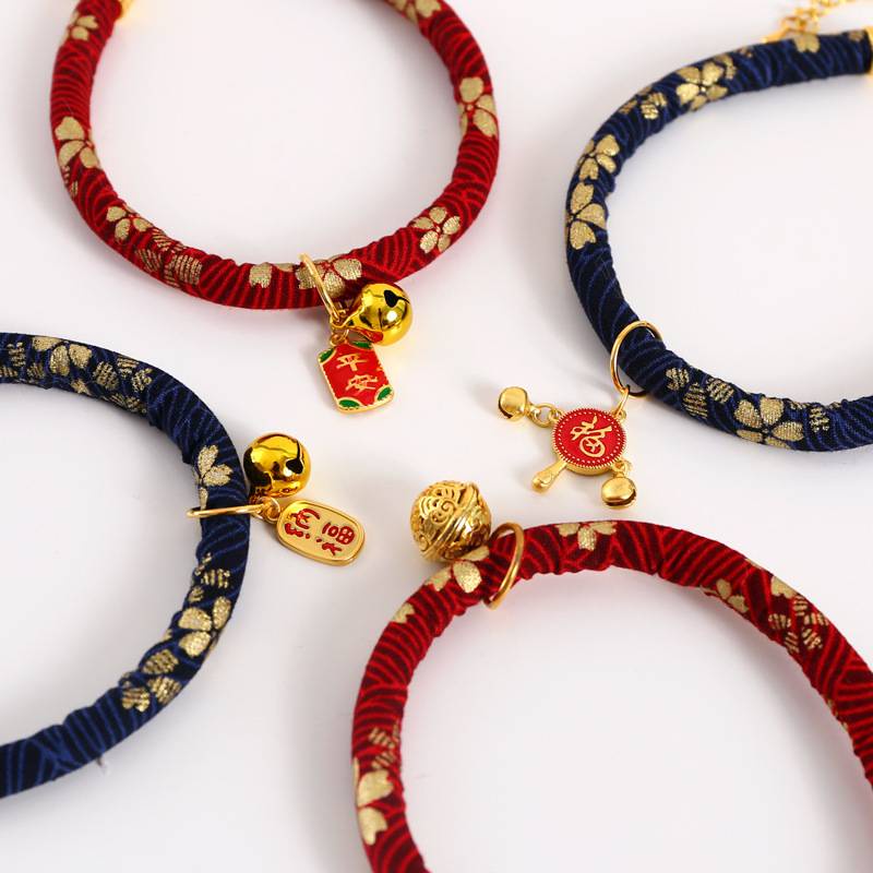 Pet cat Collar Chinese Style Round Rope Lucky Safety Bronzing Necklace for Cat and Dog