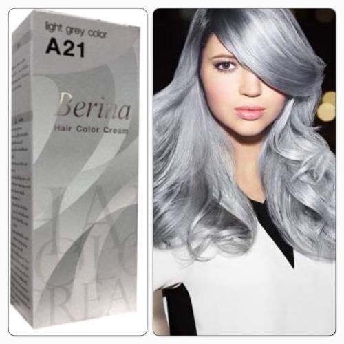 Berina A21 Light Grey Silver Permanent Hair Dye Color Cream Unisex Punk Style