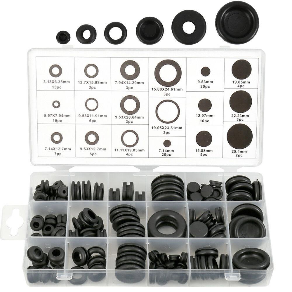 Lamijca 170Pcs Rubber Grommet Assortment Contain 7 Popular Sizes Firewall Hole Plug Set Electrical Wire Gasket Kit for Car 