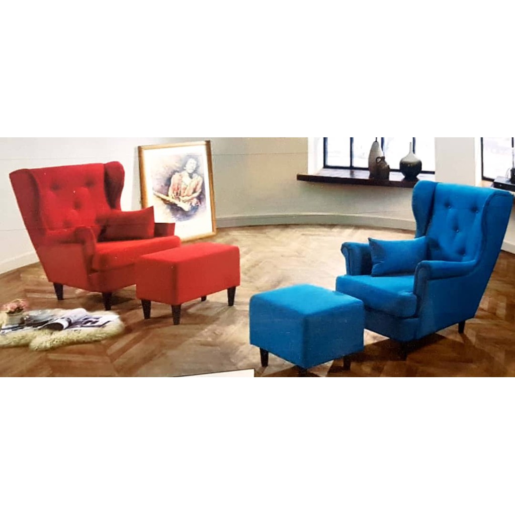 Wing Chair with Stool Sofa Berkepak dengan Stool (Low Price Guarantee