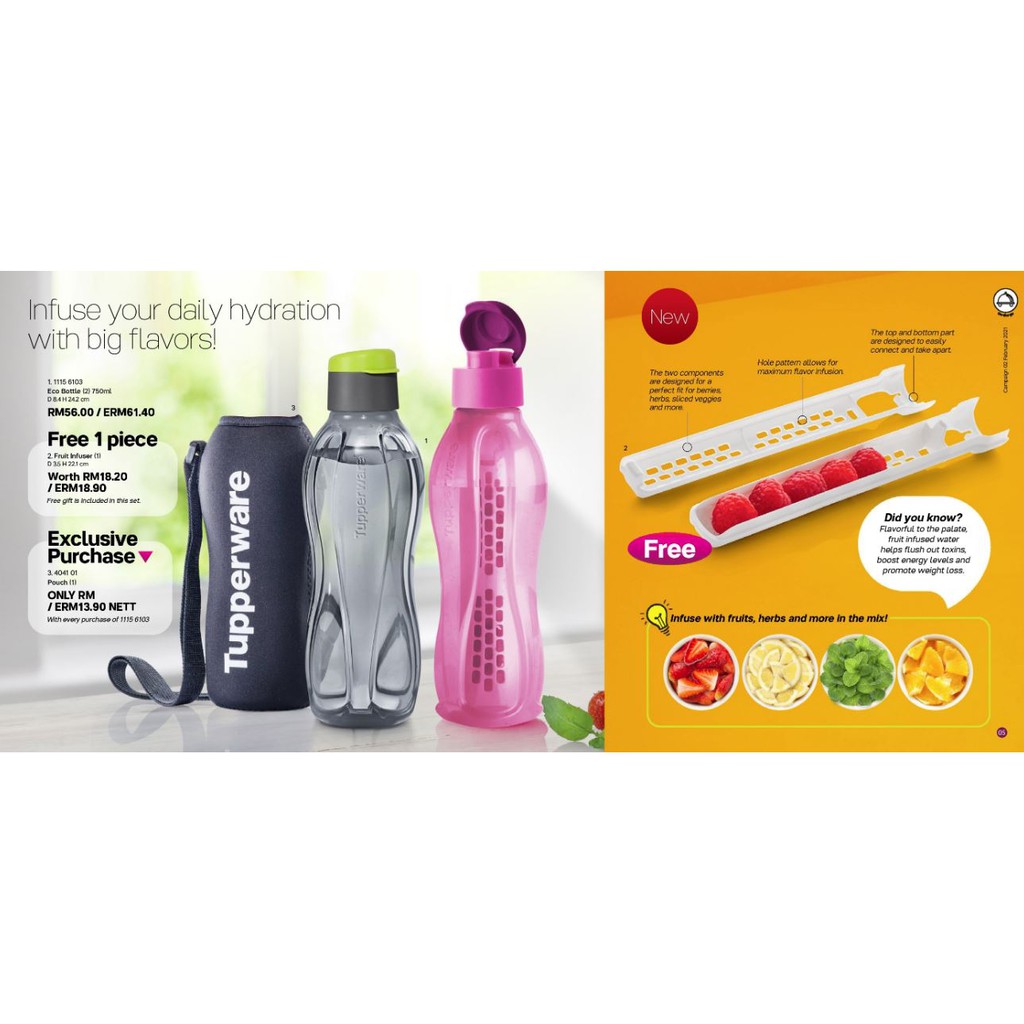 (New) Tupperware Eco Bottle with Fruit Infuser (750ml)