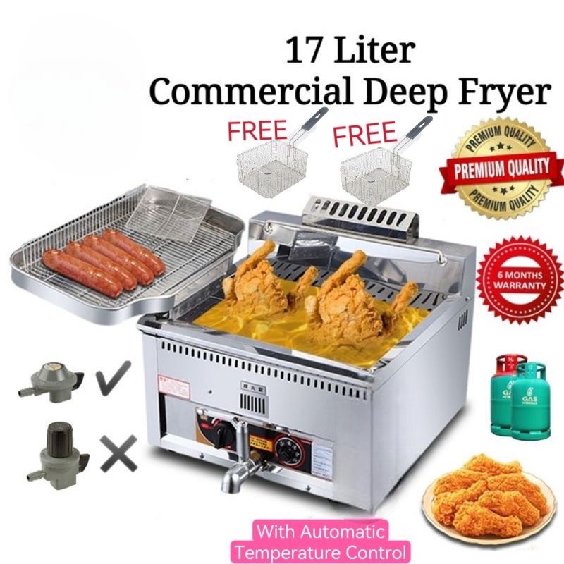 MD SINAR 17L GAS STAINLESS STEEL DEEP FRYER COMMERCIAL / DAPUR GORENG