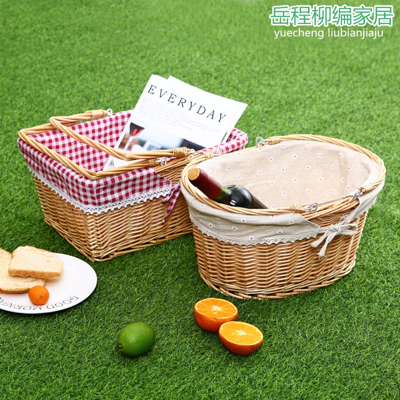 [Creative Woven Bamboo Fruit Plate Fruit Basket] Rattan Picnic Basket Picking Basket Storage Basket Shopping Basket Bamboo Basket Gift Basket Wicker Fruit Basket Shopping Basket Shopping Basket