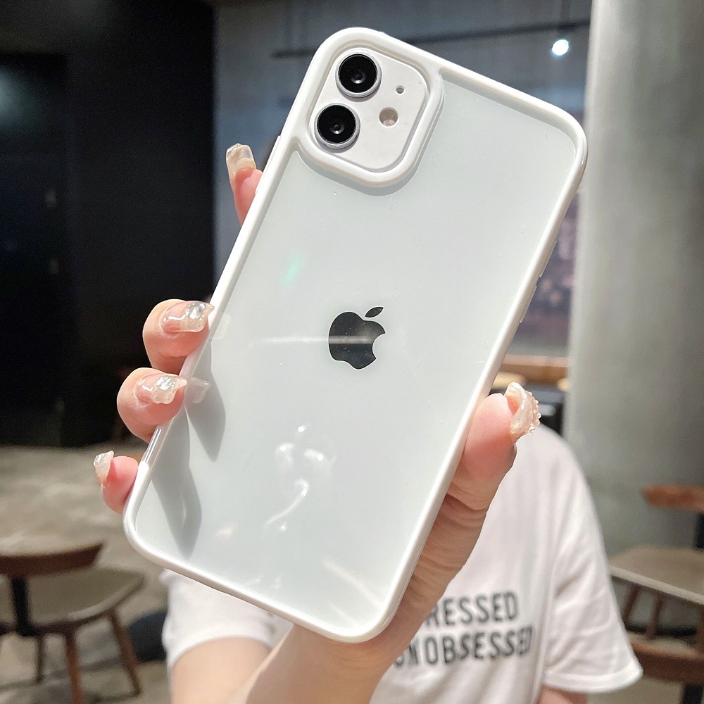 shopee: Candy Color Border Shockproof Phone Case For iPhone 13 12 11 Pro Max XR X XS Max 7 8 Plus Clear Back Cover (0:1:color:white;1:9:model:iPhone 13)