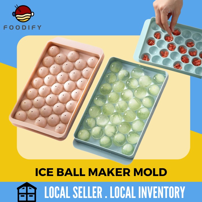 Diamond Round Ice Ball Cube Maker Mold with 33 Grids Large Capacity Ice Storage Bekas Pembuat Ais Batu Bola 冰球冰块冰格冷饮冰盒