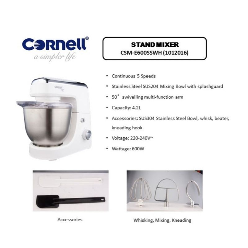 Cornell Stand Mixer CSME600SSWH 4.2Lit Shopee Malaysia
