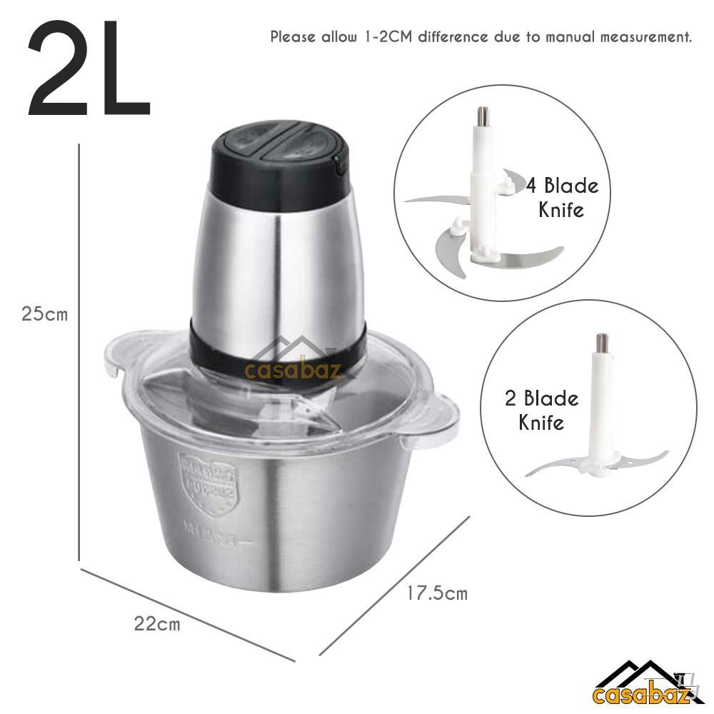 ◎STAINLESS STEEL MINI MIXER & BLENDER 2L 3L Meat Grinder Chopper Food Processor Mesin Pengisar 2 SET PISAU 🔥🔥