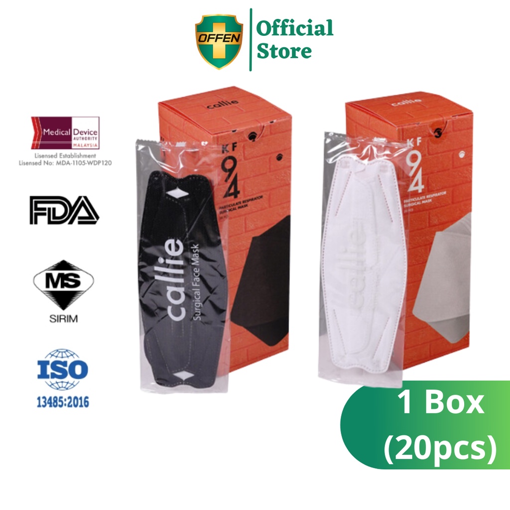 Callie BW KF94 Respiration Surgical Mask Black/White (20 Pcs