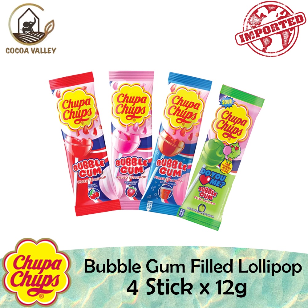 Chupa Chups Bubble Gum Filled Lollipop 4 Sticks Set 