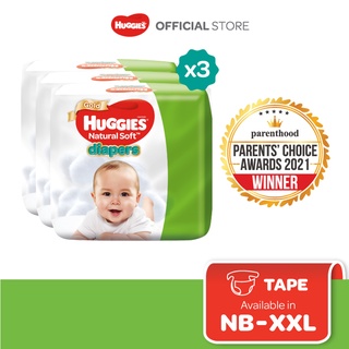 Image of Huggies Ultra Natural Soft Diapers Super Jumbo - NB78/S70/M60/L50/XL44/XXL34 (3 Packs)