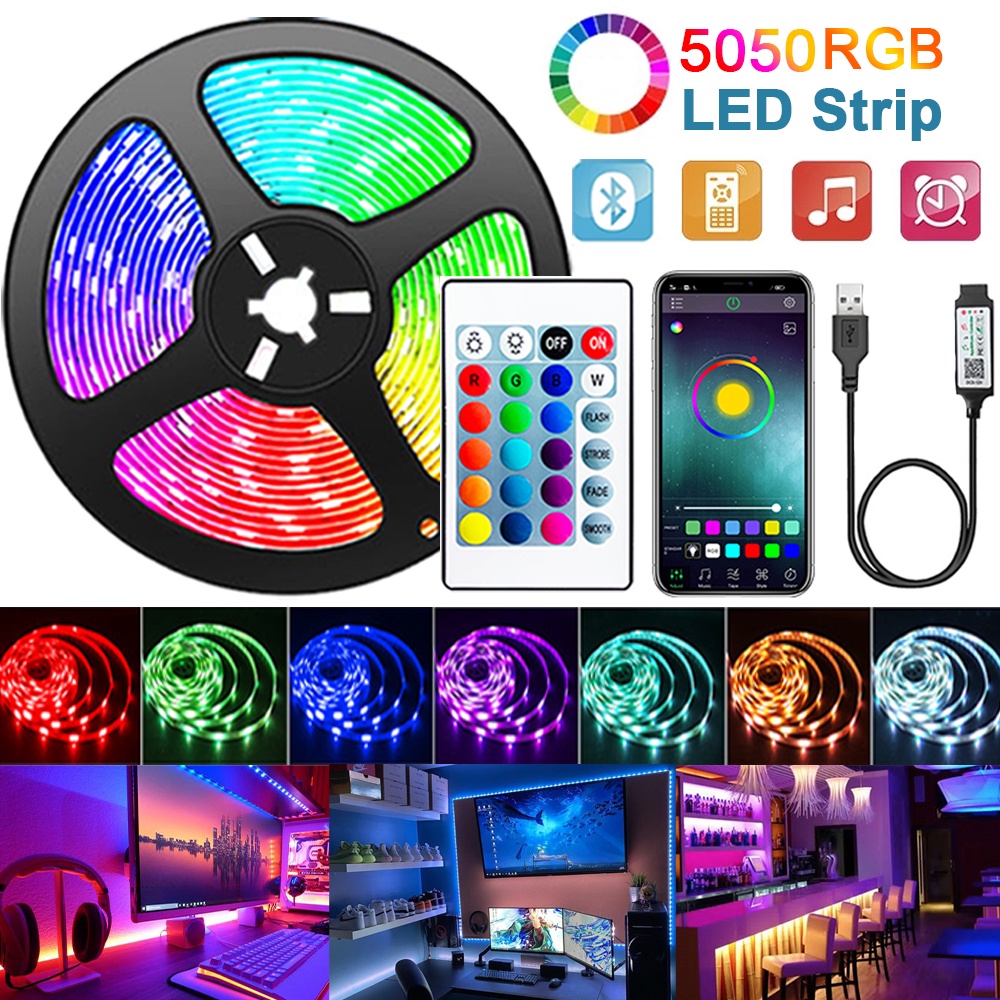 LED Lights 5050 RGB Colour Changing Led Strip Light With bluetooth control for Bedroom Living Room TV Kitchen DIY Decoration