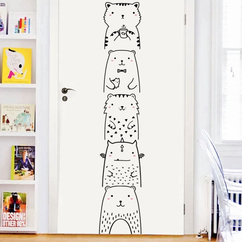 Wall Stickers Diy Cute Bear Naughty Cat Door Fridge Stickers Painting Murals Children S Room Home Decoration Wallpaper