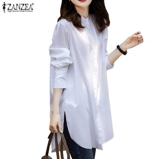 ZANZEA Women Long Sleeve Casual Solid Buttons Up O Neck Loose Blouse
