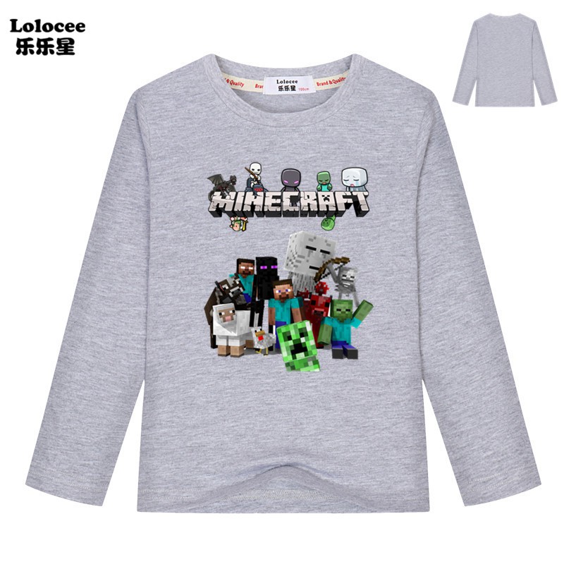 Boys Minecraft Sprites Characters T Shirt Mini Mob Animal Long Sleeve Cotton Top Shopee Malaysia - 2019 new spring autumn children pajamas for girls teen clothing set nightgown roblox game pyjamas kids tshirt pants clothes 2 12y from azxt51888