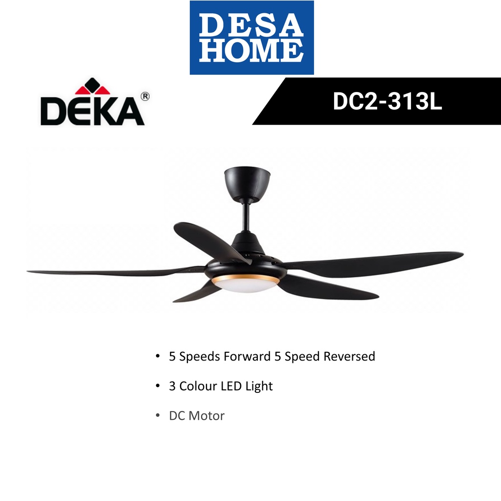 DEKA DC2-313L 5 SPEEDS 5 BLADES WITH DC MOTOR & TRI-COLOUR LED LIGHT CEILING FAN DFDC2313LBK