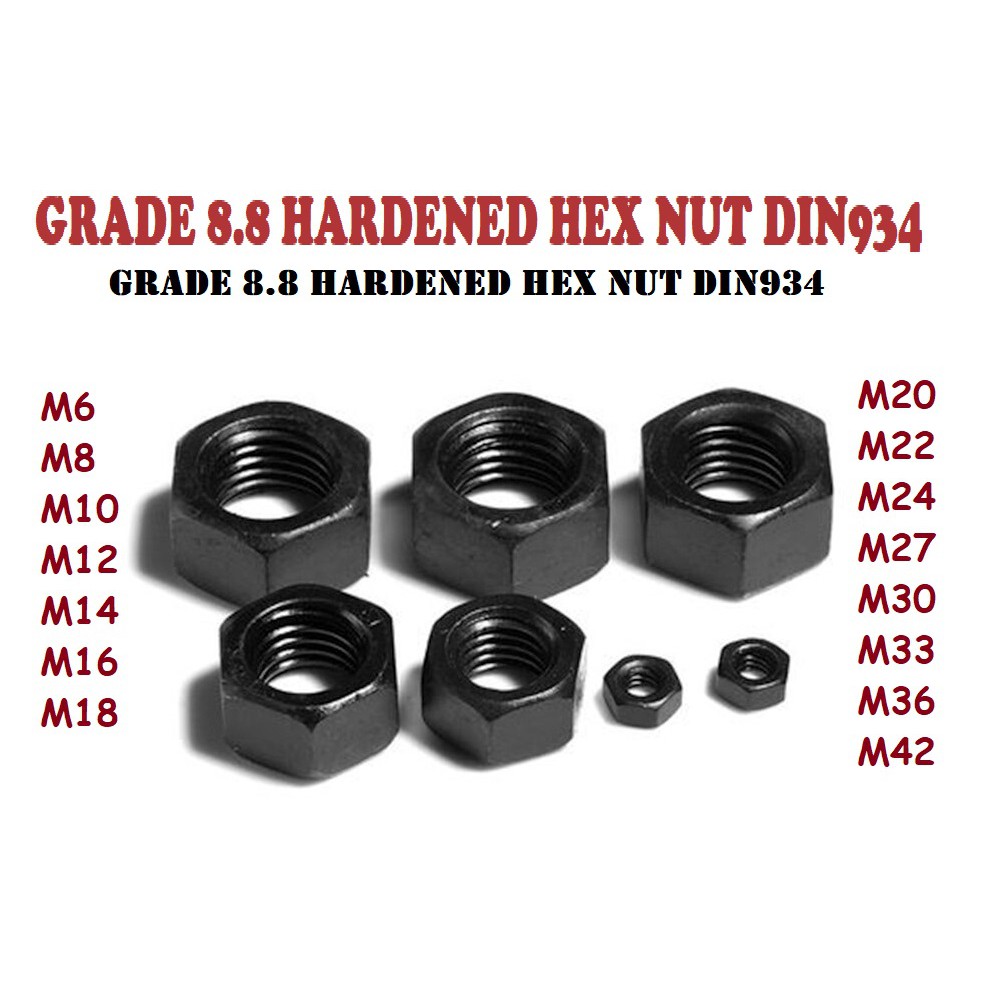 Black Oxide Grade 8.8 Carbon Steel Hex Nuts Nut M6 M8 M10 M12 M14 M16