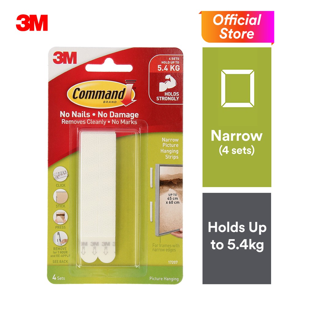 3m Command White Narrow Picture Hanging Strips Holds Up To 5 4kg 4 Sets Pack Wall Adhesive