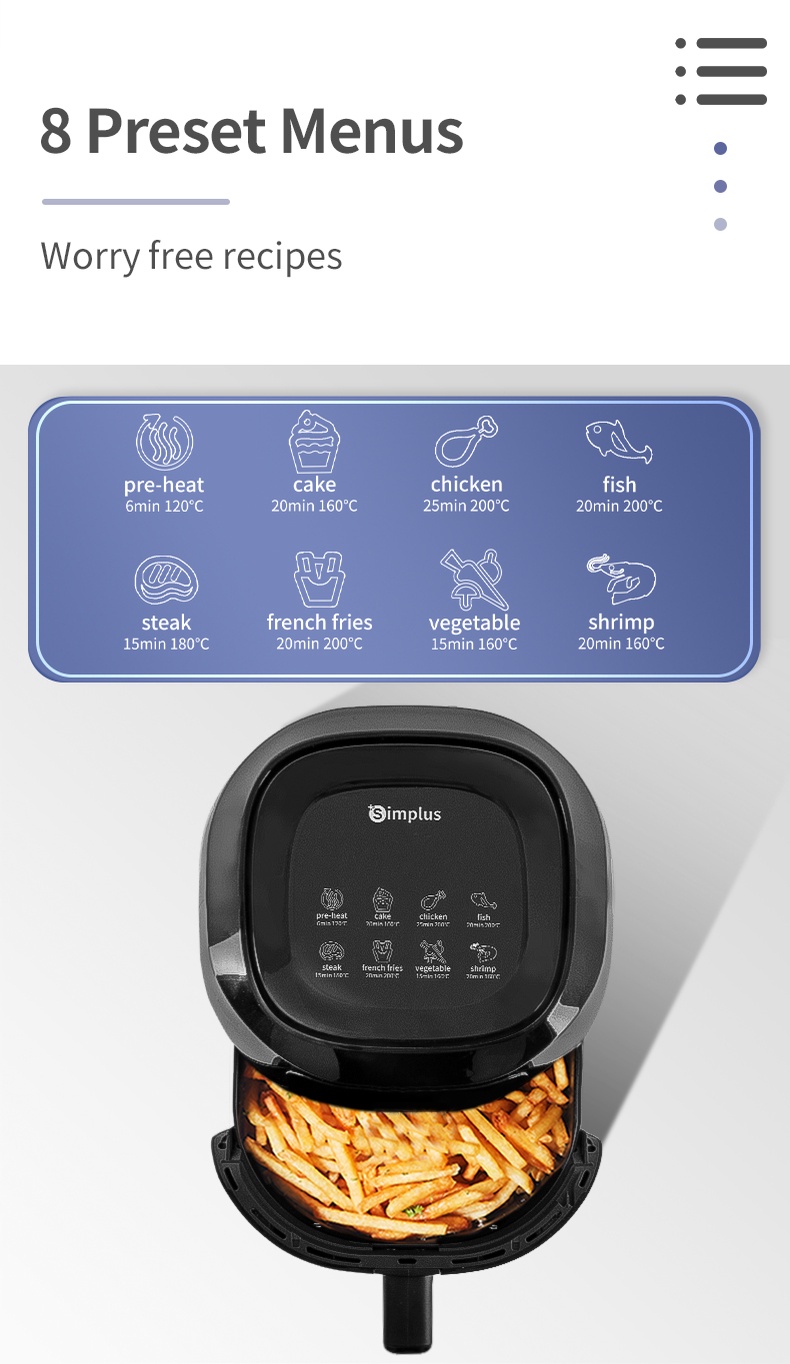 Simplus Air Fryer Air Fryer 5L Digital Air Fryer Touch Screen 1300W