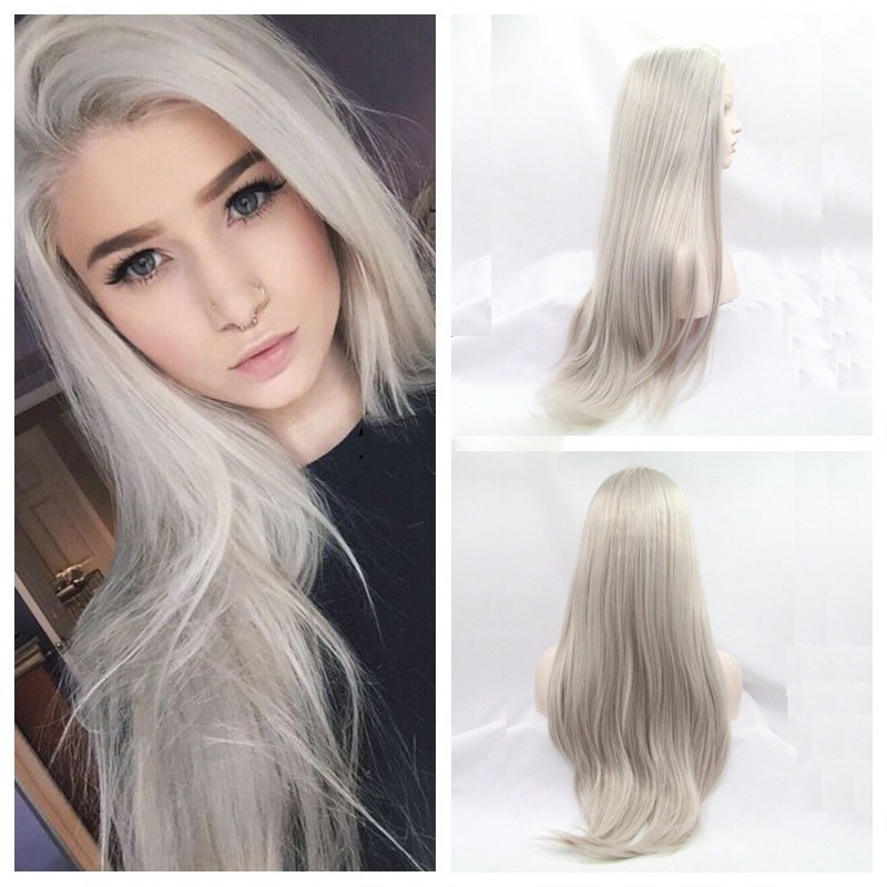 Women Hair Wigs Silver Long Curly Cosplay Wig Human Hair With Lace