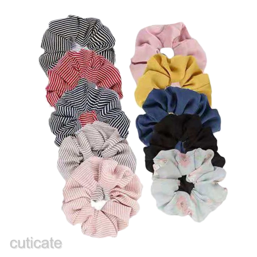 10x Flower Stripe Hair Scrunchies Elastic Hairband Women S Bobble