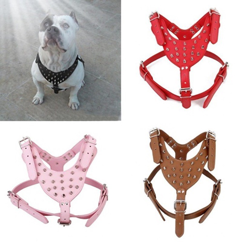Color Spiked/&Studded PU Leather Pet Dog Harness/&Collar for Pitbull Mastiff