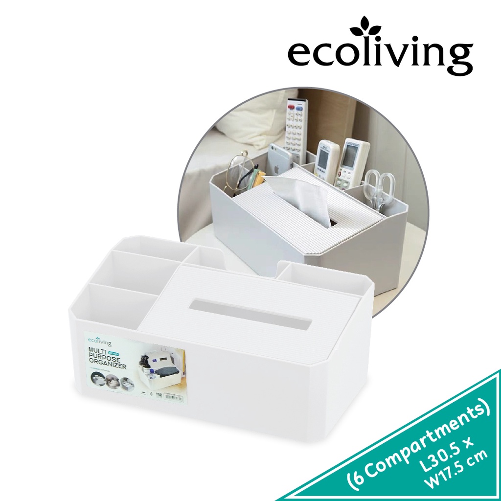 ECO LIVING 6 Compartments TV Remote Controller Organizer,Office Stationery Cosmetic Storage Box,Kotak Simpanan,ECO-630