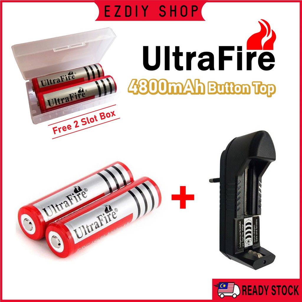 3.7V 18650 4800mAh UltraFire Button Top Rechargeable Li-ion Lithium ...