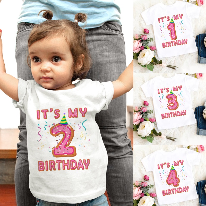 Funny Birthday T Shirt IT'S My 1-5 Years Birthday Print T-shirt Girls Cookie Cake Birthday Theme Summer Short Sleeve Tops Round Neck Kid Tshirt