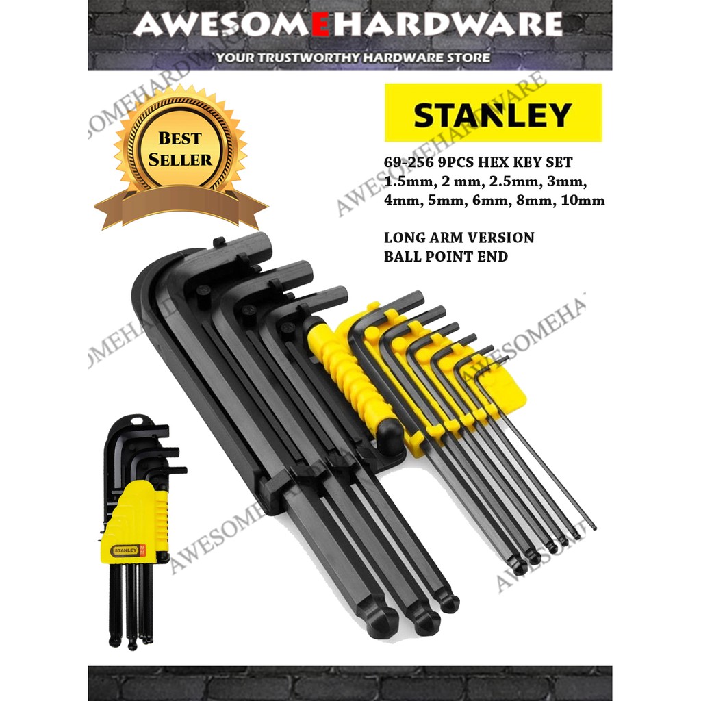 (LONG ARM) STANLEY 69256 9PCS HEX KEY SET ALLEN KEY SET IN MM METRIC
