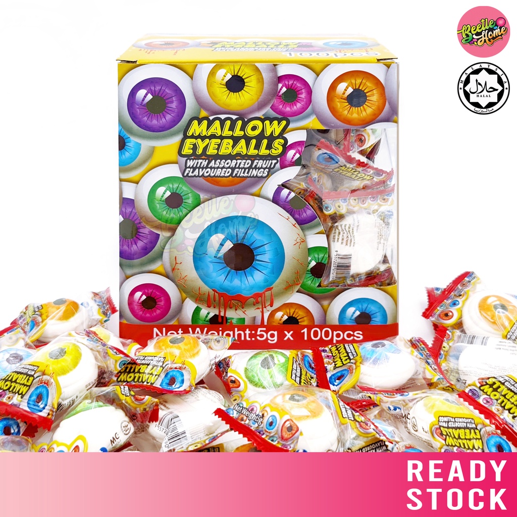 Mallow Eyeballs With Assorted Fruit Flavour Filling 100pcs Scary Eyes